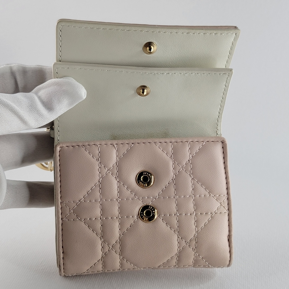 CHRISTIAN DIOR Cannage Lotus Leather Trifold Wallet - Picture 7 of 11